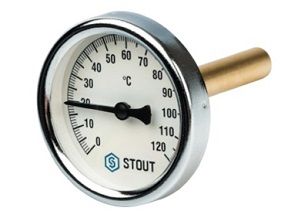 Термометр STOUT биметаллический D1/2"х100х50мм с погружной гильзой