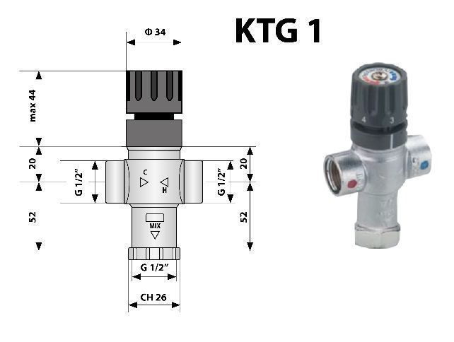 Клапан термостатический смесительный G2 KTG 1 В.Р.. Фото �2