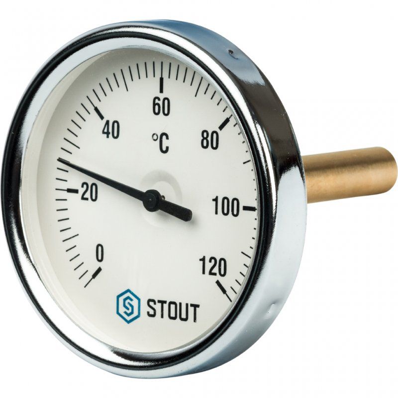 Термометр STOUT биметаллический D1/2"х80х75мм с погружной гильзой