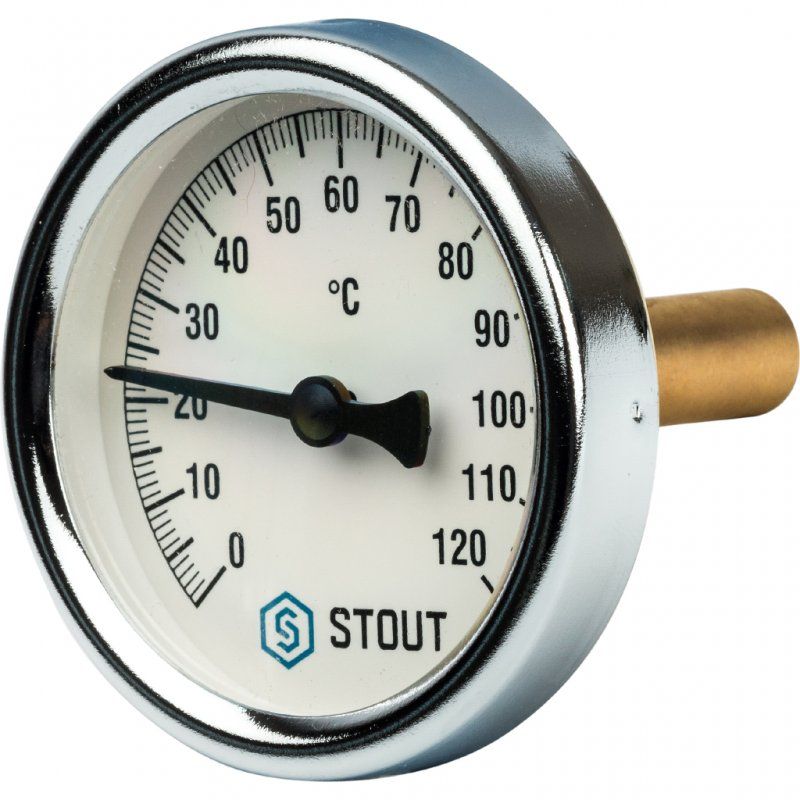 Термометр STOUT биметаллический D1/2"х63х50мм с погружной гильзой, резьба с самоуплотнением