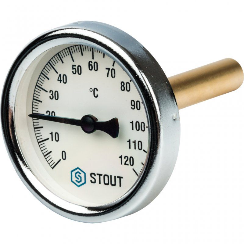 Термометр STOUT биметаллический D1/2"х63х75мм с погружной гильзой