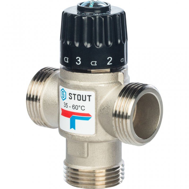 Термостатический смесительный клапан STOUT для систем отопления и ГВС 1”НР 30-65°С KV 1,8, центральн