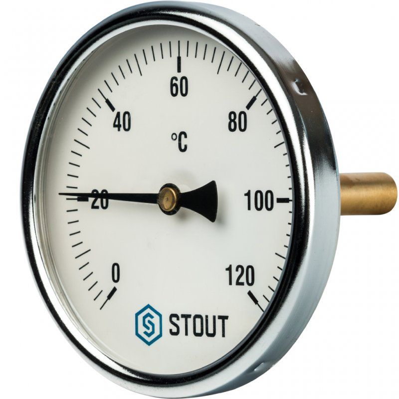 Термометр STOUT биметаллический D1/2"х100х75мм с погружной гильзой